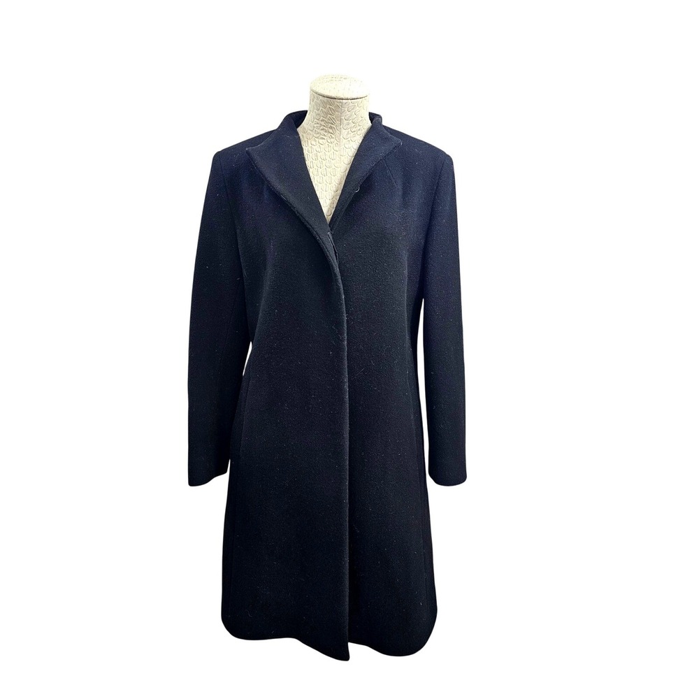 CINZIA ROCCA DUE Black Wool‎ Cashmere Blend Classic Mid Pea Coat Jacket Size 8